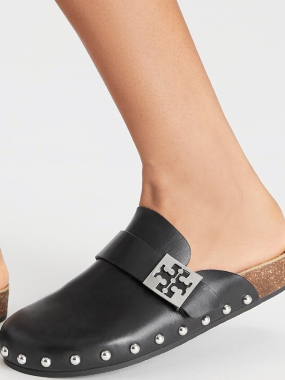 Tory Burch Mellow Studded Mule Leather Black Women's 12